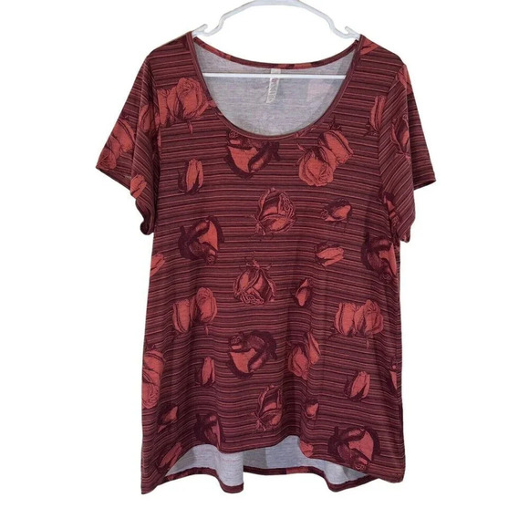 LuLaRoe Tops - LulaRoe Multi Pattern T Shirt Plus 2XL Striped Rose Flowers Short Sleeve Purple